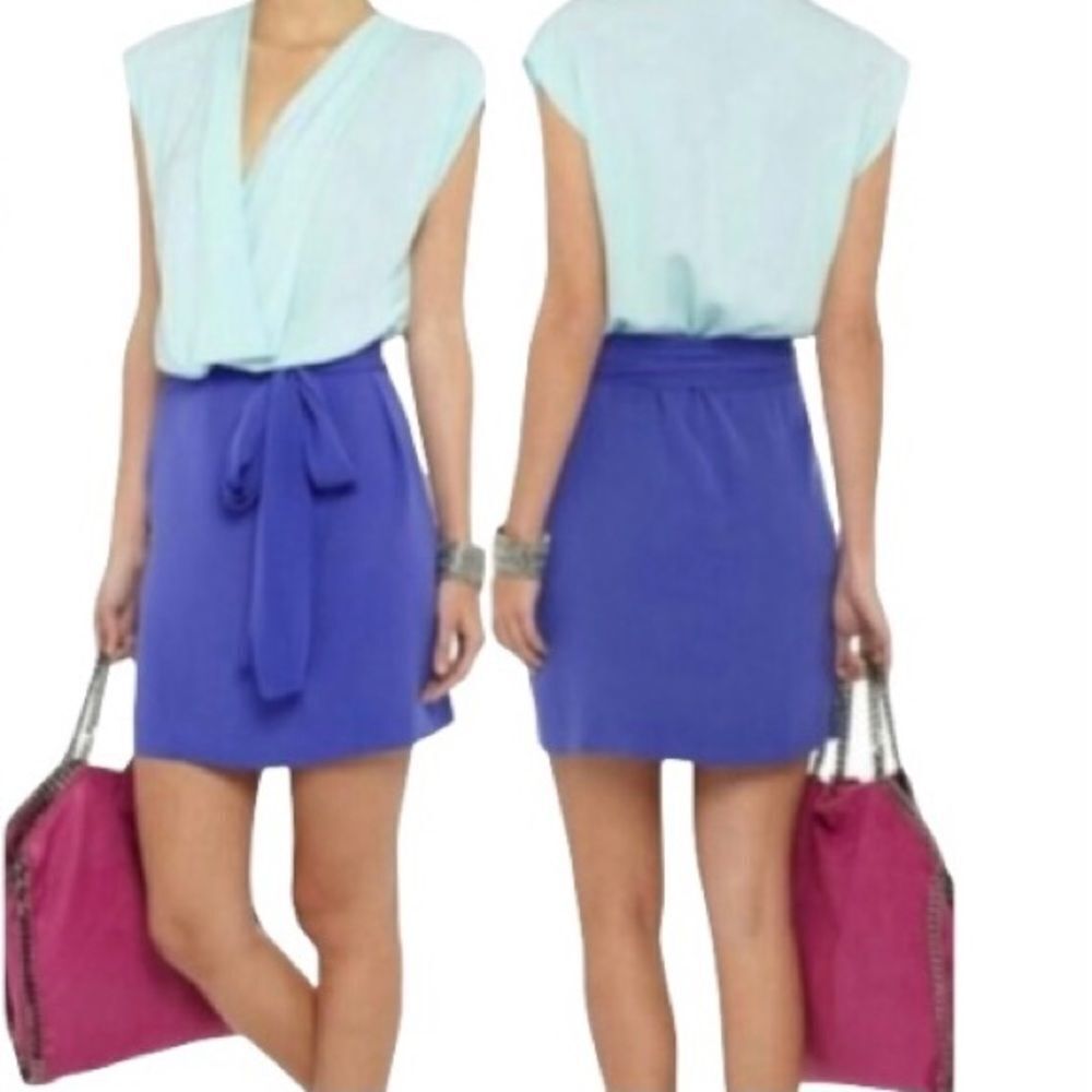 New Diane Von Furstenberg Aqua Periwinkle Silk Reara Dress Size 8